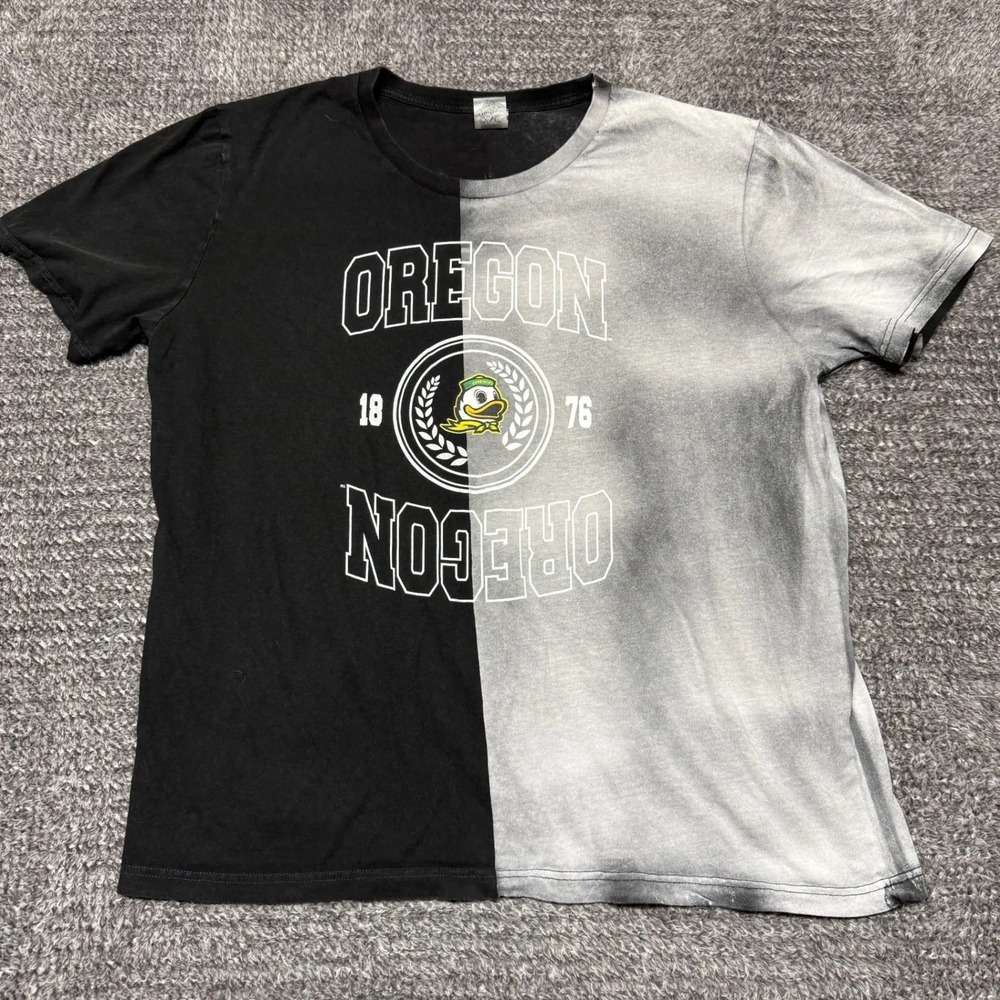 Oregon Ducks Gameday‎ Couture Womens T-Shirt XXL Black Gray Split Dye Graphic